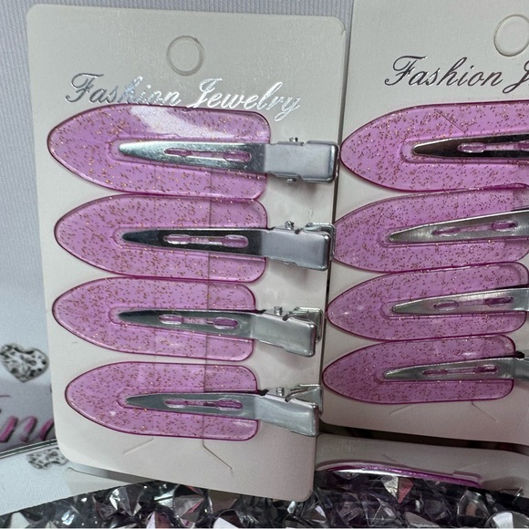 Hair clips sparkly see through pink purple sparkle glitter makes creaseless - Picture 4 of 6